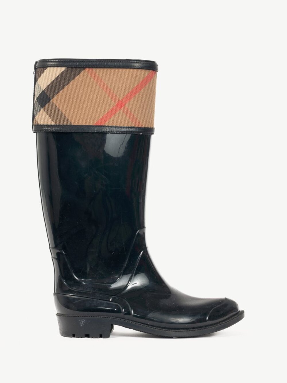 Burberry Crosshill Black House-Check-Trim Rubber Rain Boots